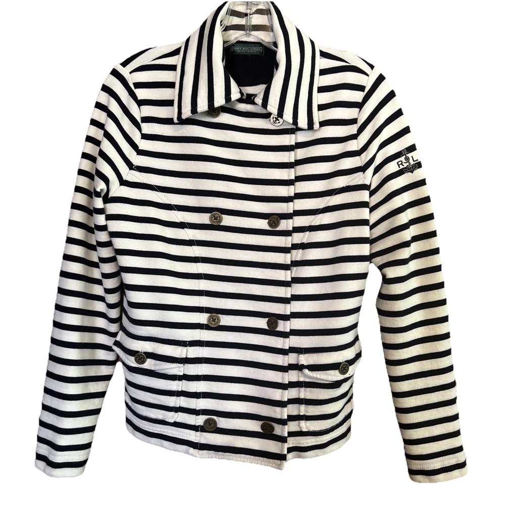 Lauren Jeans Company Navy & White Stripe Nautical Jacket 💯% Cotton Ralph Lauren